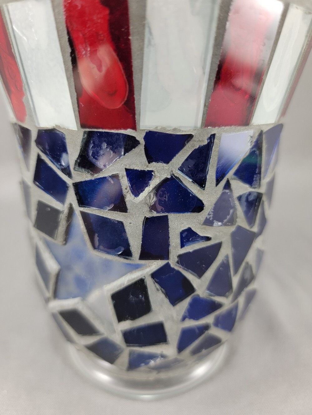 Americana Red White Blue Mosaic Glass Star Votive Candle Holder Table Decor - Picture 9 of 13